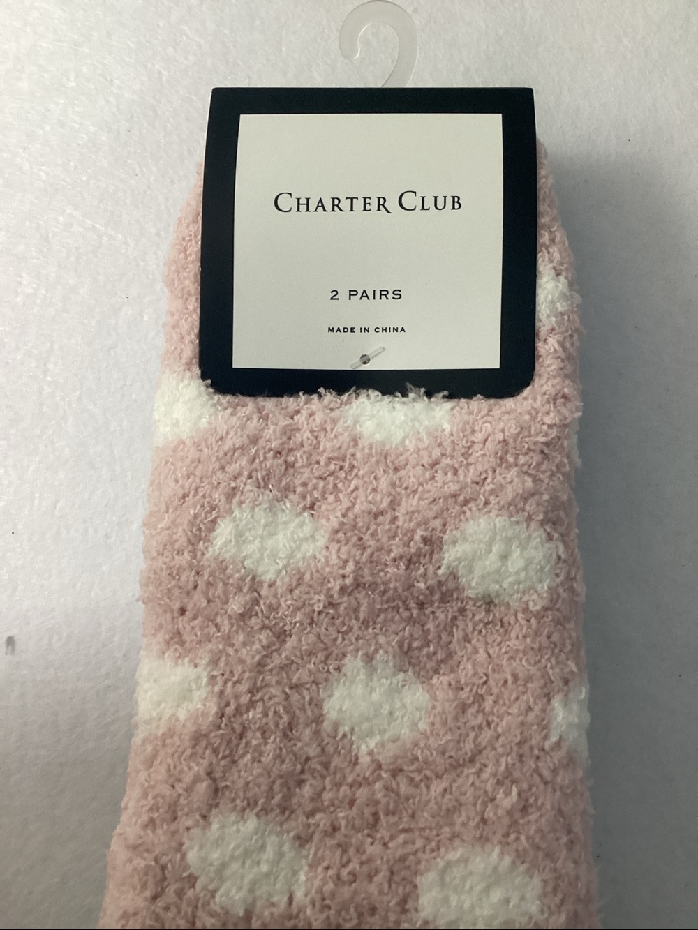Charter Club Soft Plush Fuzzy Socks - 2 Pairs (Pink Polka Dot and Gray) - Picture 2 of 7